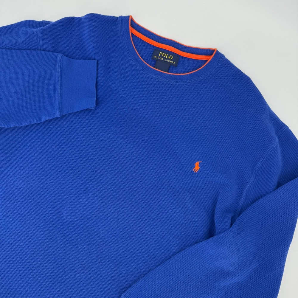Polo Ralph Lauren Mens 2XL Royal Blue Waffle Knit Thermal Long Sleeve Shirt Pony
